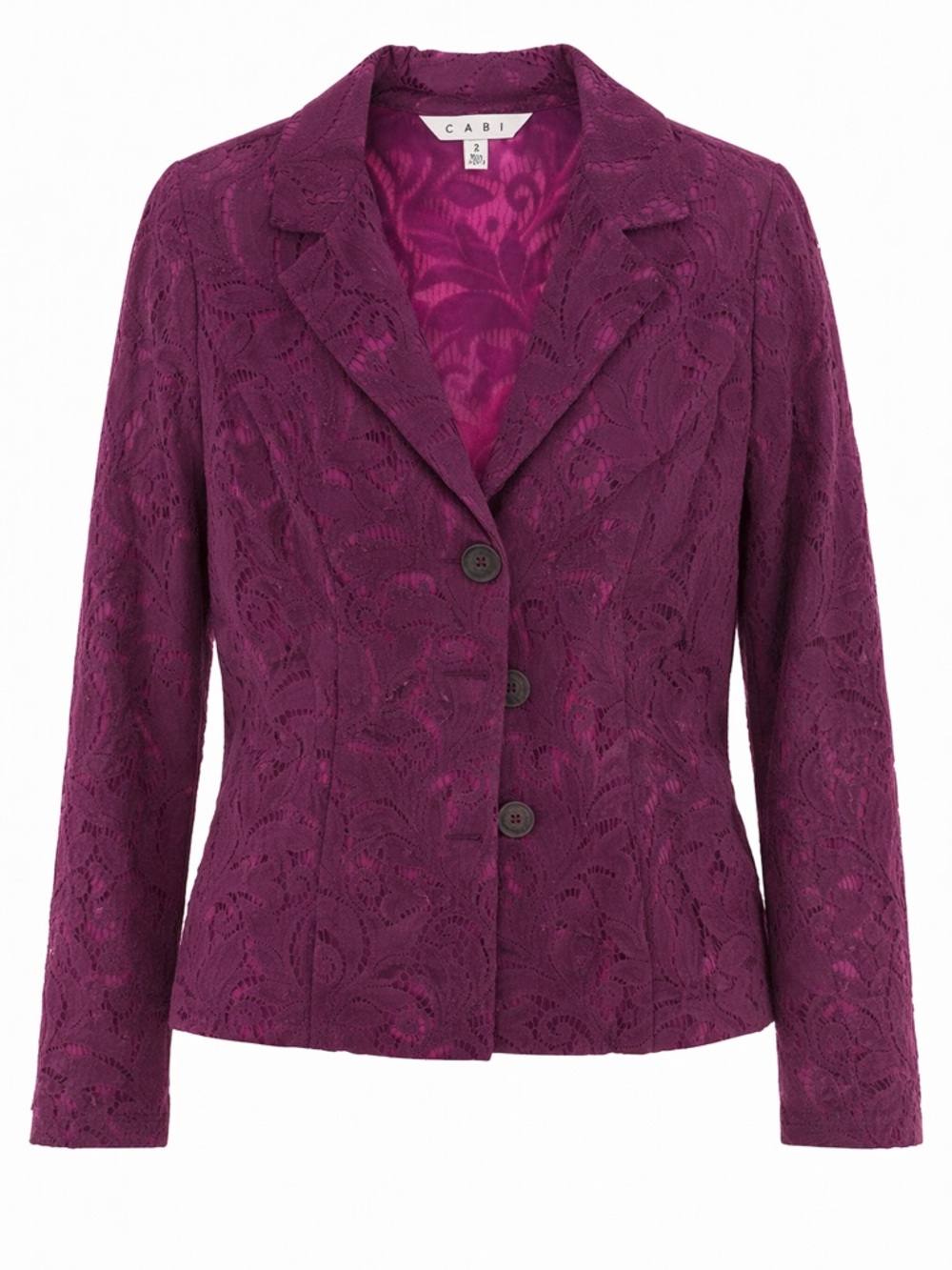 CAbi Lace Blazer Jacket Purple Floral Size 2 Lined Button Front